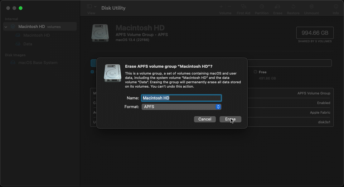 Erasing the internal drive with Disk Utility